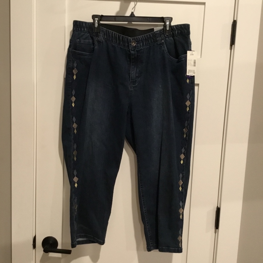 Catherines Blue Cropped Jeans with Distressed Details